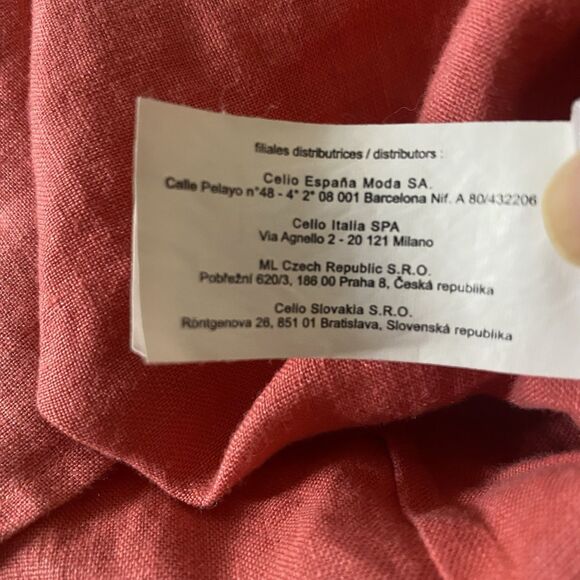 Celio 100% Linen Shirt Short Sleeve Button Down Pocket Lightweight Mens M Coral - Picture 9 of 9